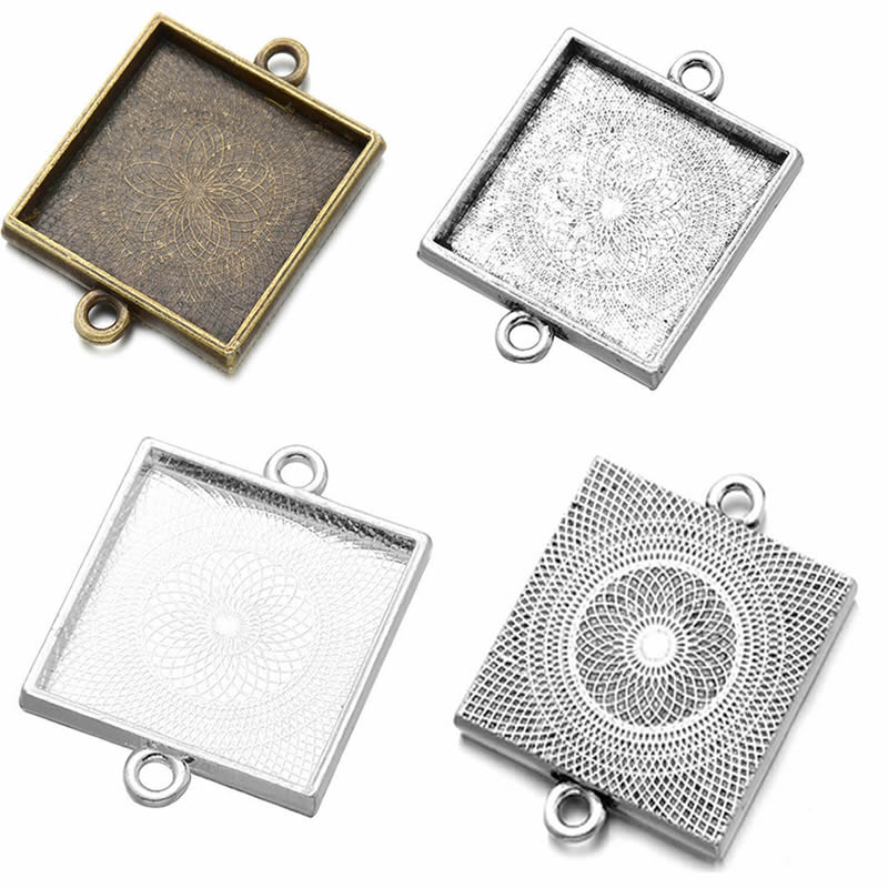 Bezels Set Pendant - Onefrezowanie Fit 25x25mm kwadratowe Cabochons Cameos